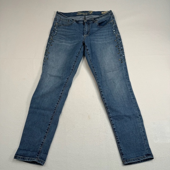 Seven 7 Jeans Womens 10 Medium Blue Girlfriend Studded Mid Rise - Picture 1 of 13